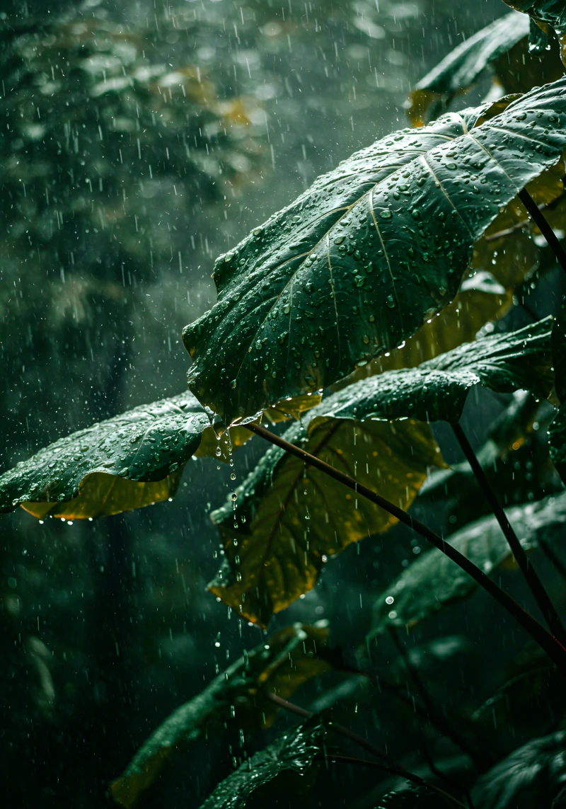 Hoja con gotas de lluvia